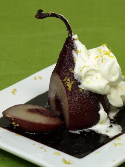 Wine Poached Pears With Wine Reduction Sauce Photo of Wine Poached Pears With Wine Reduction Sauce